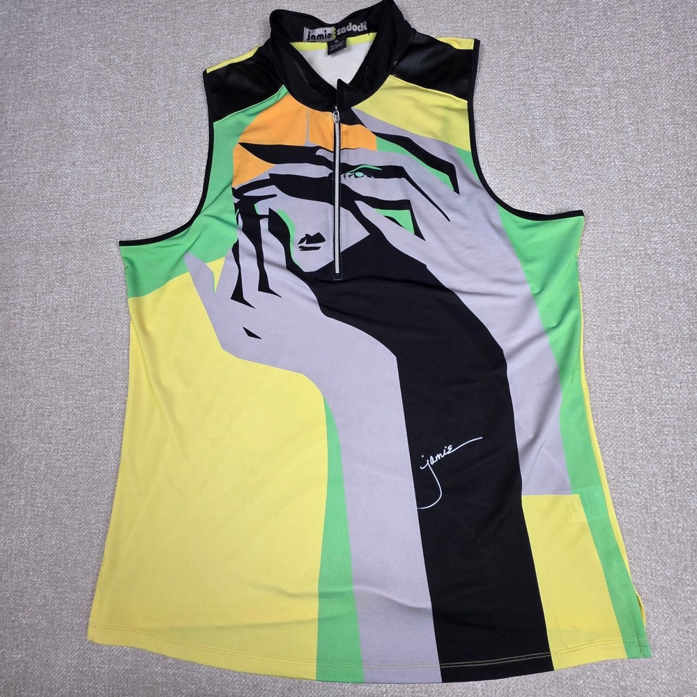 Jamie Sadock Womens XL Sleeveless Golf Top Pop Art Graphic Quarter Zip Mock Neck